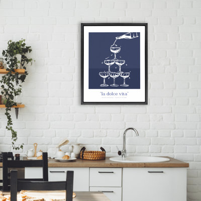 Cadre flottant bleu marine à motif de champagne, par lettré et doublé