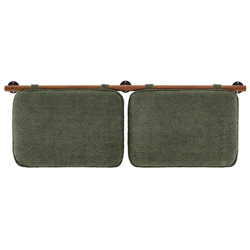 Sage Green Chenille Upholstered Floating Full Headboard with Walnut Bar