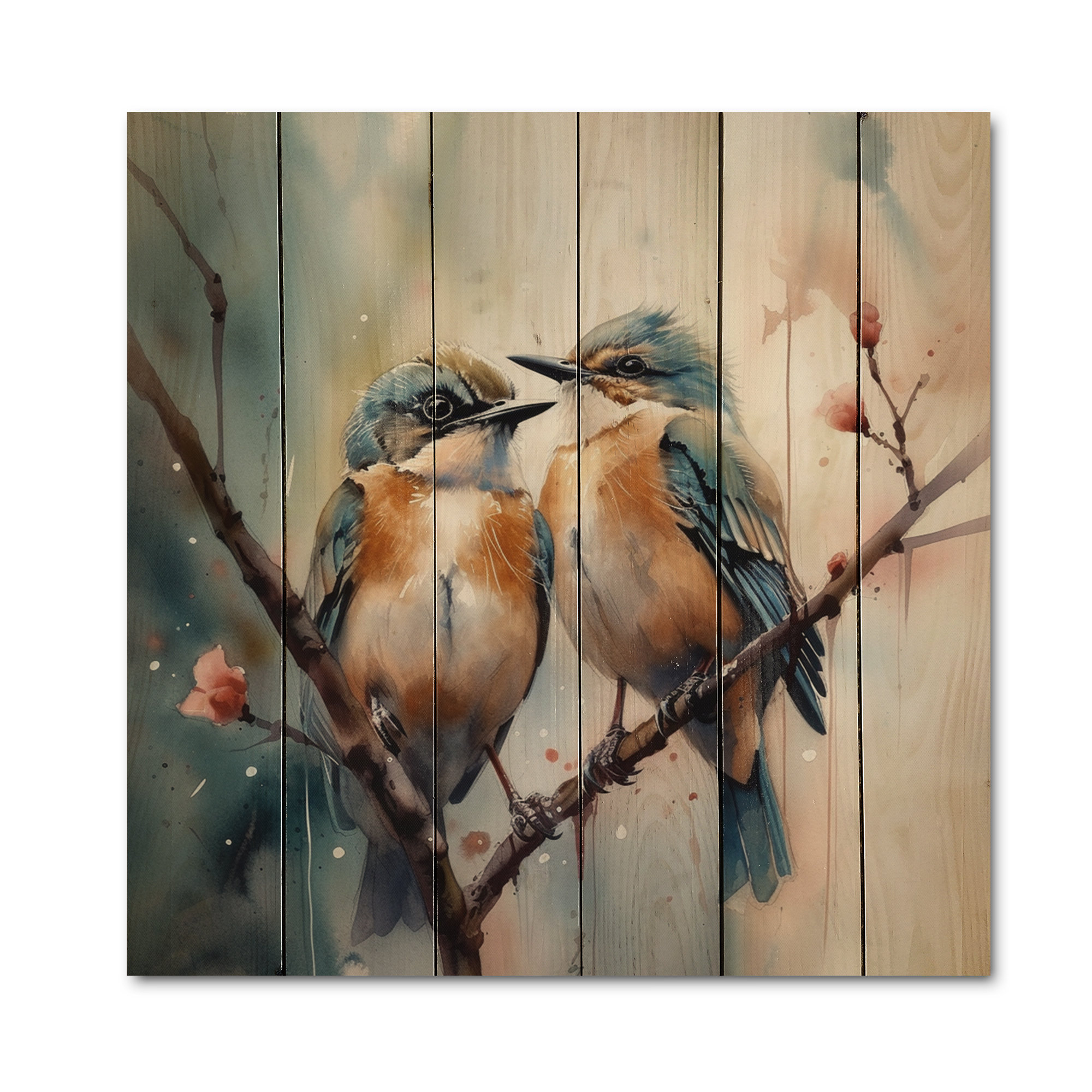 Red Barrel Studio Blue Birds Sitting On Tree Branch III - Bird Floral ...