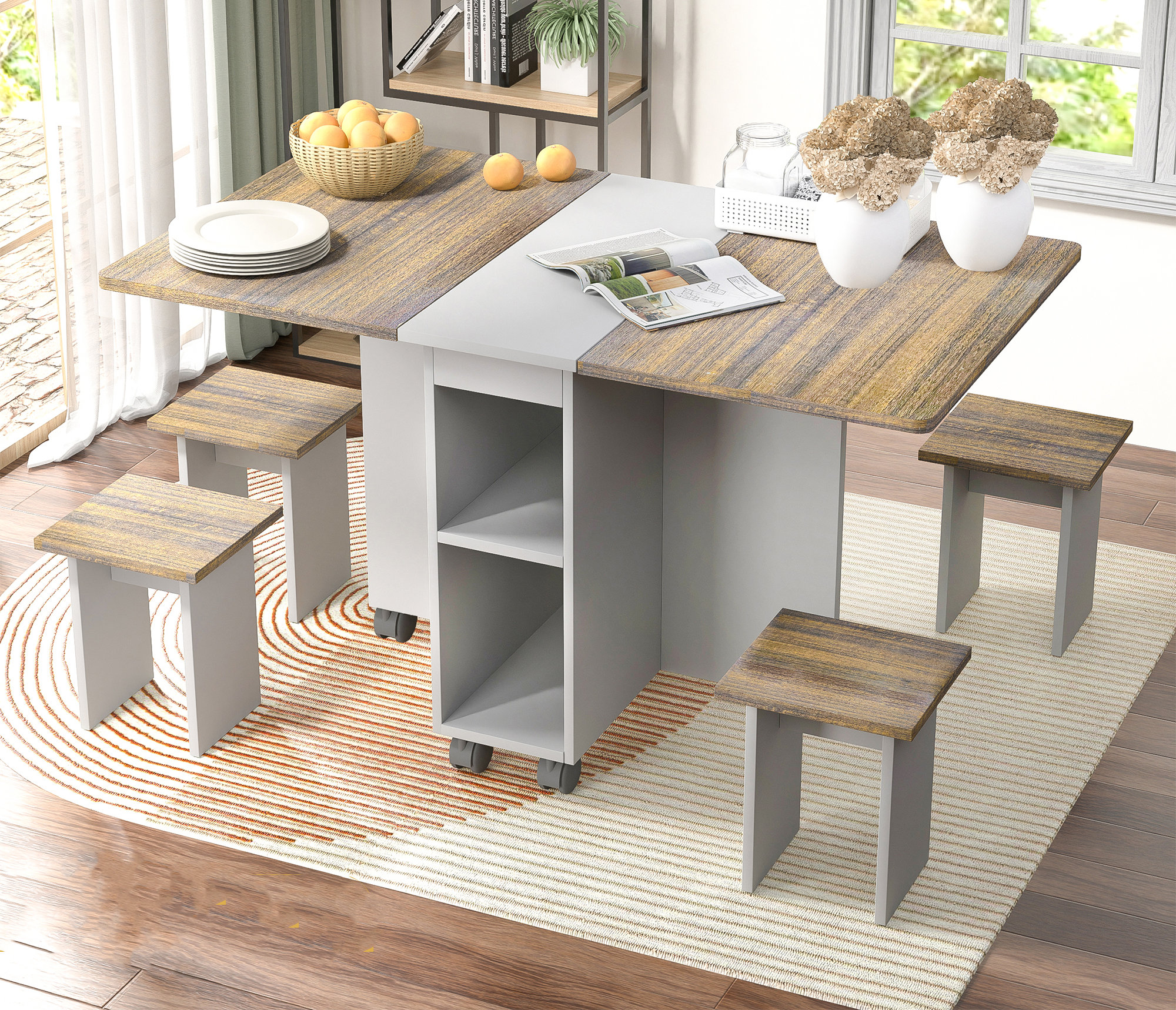 Ebern Designs 5 Pieces Folding Extendable Dining Table Set With 4 ...