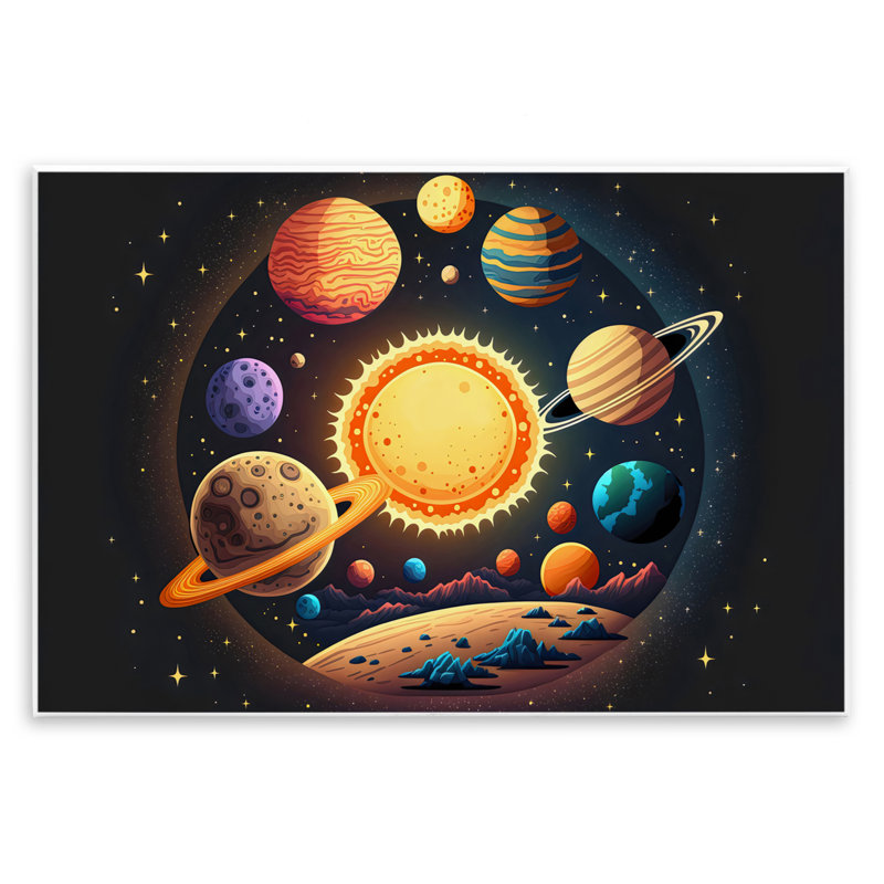 Plaque murale ronde pour système solaire cosmique, design by Creative Studio, H 10 po x l 15 po
