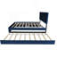 Grand lit moderne en velours avec lit gigogne double et 2 tiroirs de rangement - Bleu