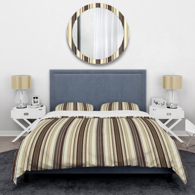 Brown White Pinstripe I - Modern Duvet Cover Set