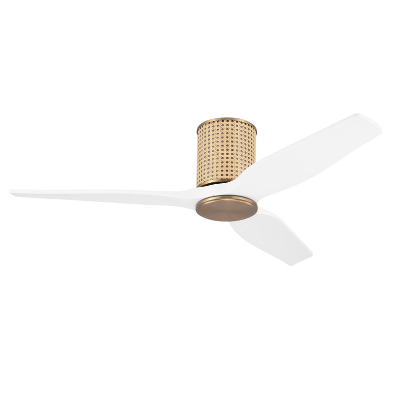 48inch 3 Blades Ceiling Fan Low Profile Flush Mount  Rattan Fan 6 Speed Remote DC, White with Gold, Gold/Rattan, White