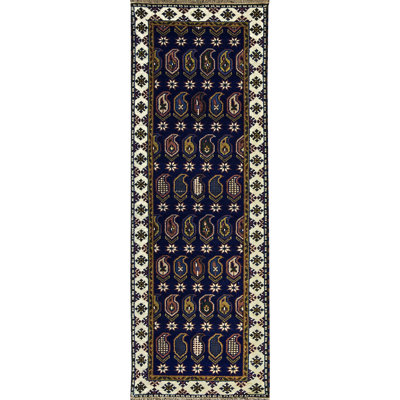 Hand-Knotted High-Quality Navy and Cream Runner