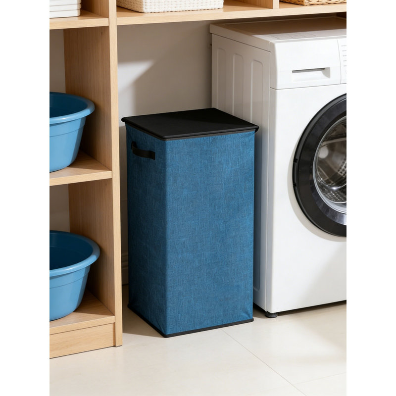 Large 100L Laundry Hamper With Lid, Collapsible Clothes Basket & Removable Bag, Blue