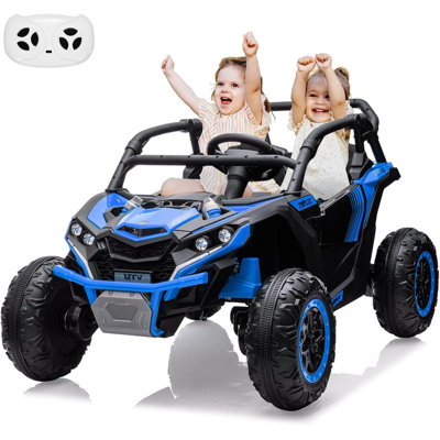 24V Kids Ride on UTV with Télécommande 2 places Electric Off-Road Ride on Car Jouet pour tout-petits Camion électrique 4 roues motrices avec 4 amortisseurs, lumières DEL, musique pour garçons et filles de 3 ans et plus
