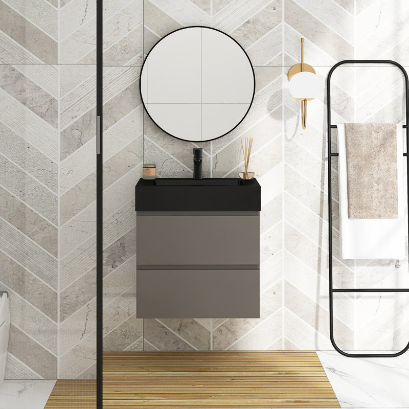 Meuble-lavabo mural simple Sherranda, gris, Noir, H 25 po x l 24 po x P 18 po