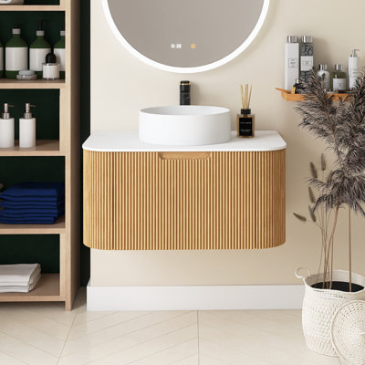 30 po L 19 po x H 19 po, meuble-lavabo mural simple avec plateau en marbre blanc