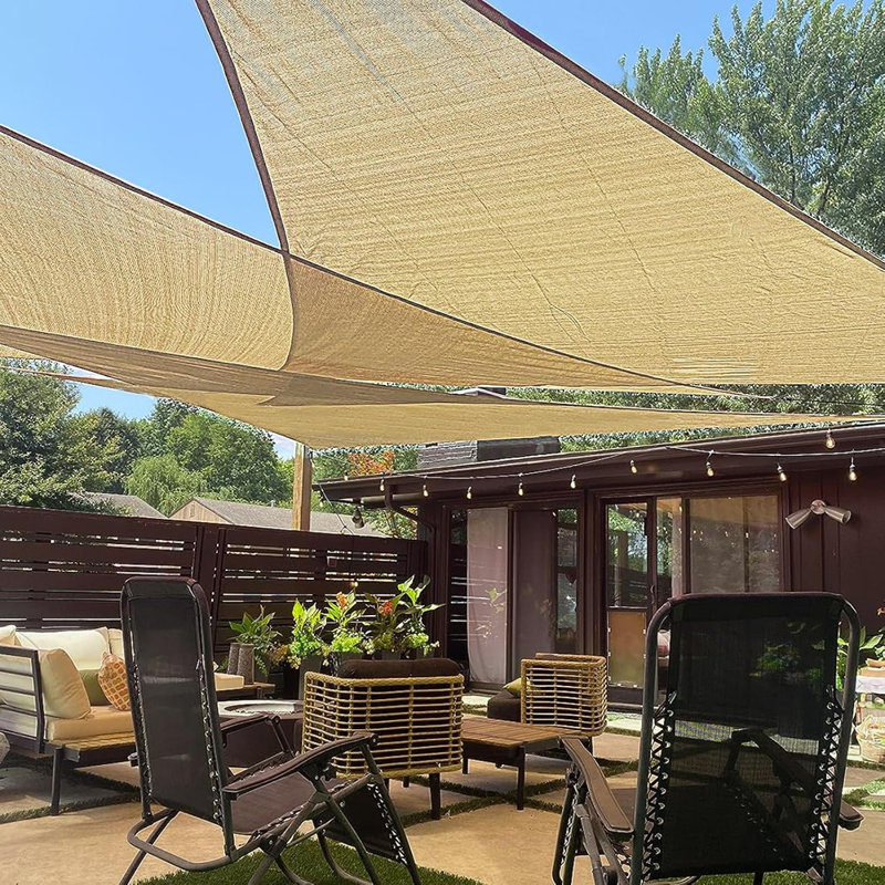 Toile d'ombrage triangulaire à droite pour voilage - Tissu de terrasse et de jardin pour la protection solaire, couleur sable