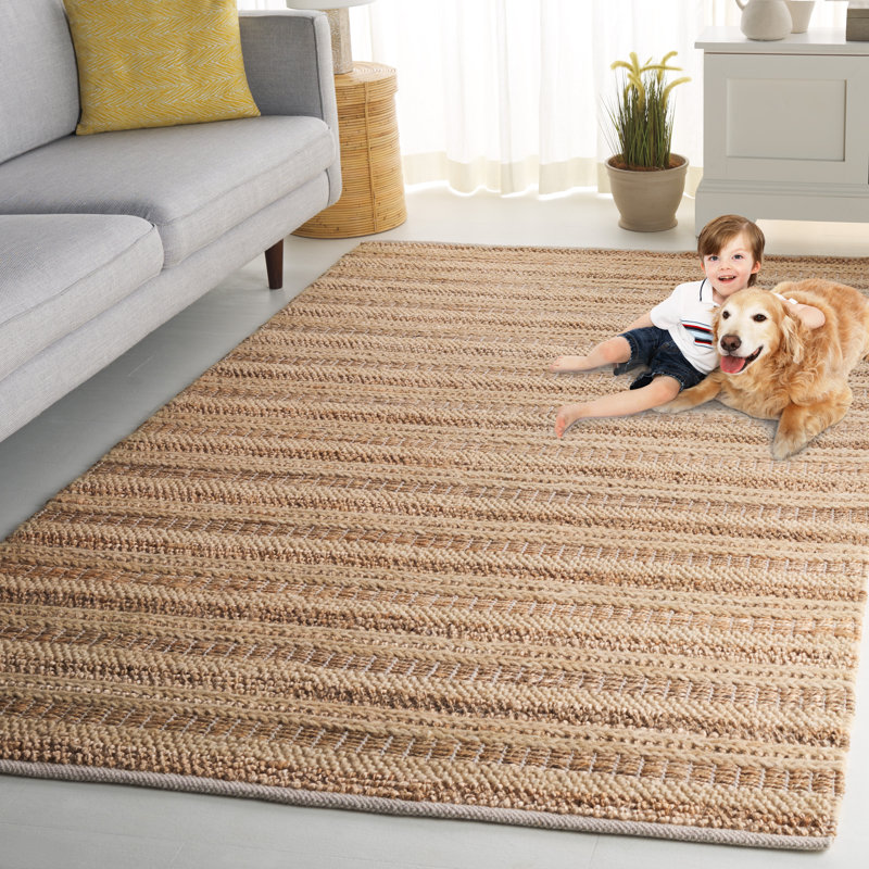 Hand Woven Wool/Jute/Cotton Striped Rug in Brown/Beige, Rectangle 5' x 8'