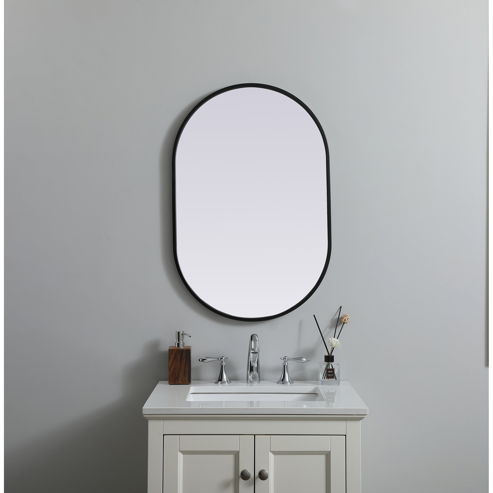 Sabine Metal Pill Wall Mirror, 30" x 20", Black