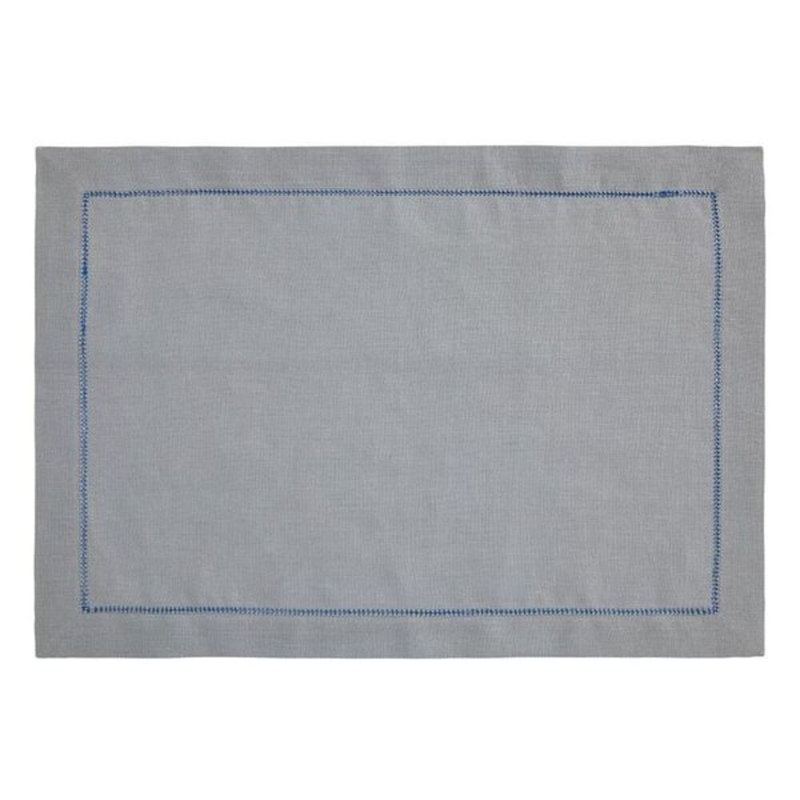 Amsterdam Linen No Pattern Rectangle Placemat, Blue Hemstitch