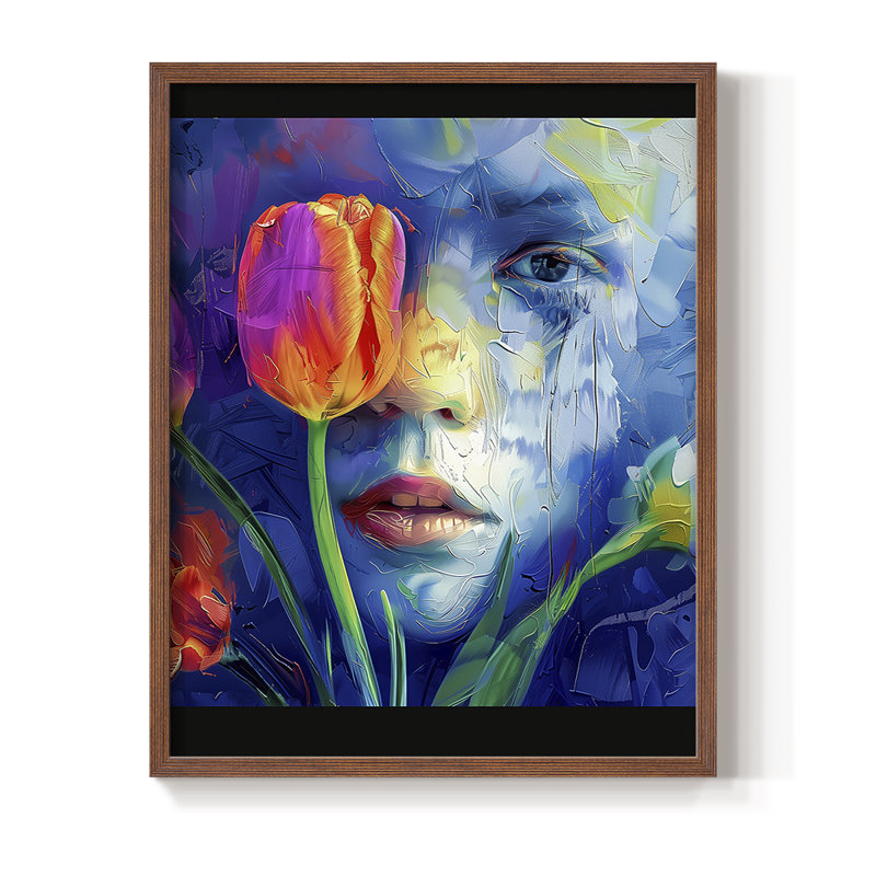 Reproduction encadrée FLORAL Series DCCDXI - bois massif, H 11 po x l 9 po, Noyer