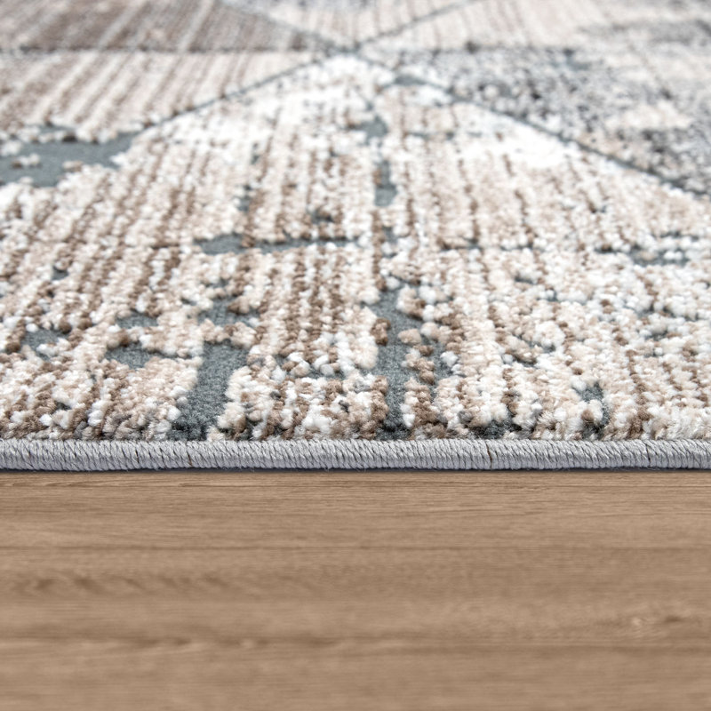 Tapis gris à motif géométrique Kabat, Rectangle 2 pi 8 po x 4 pi 11 po