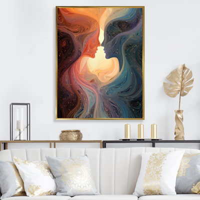 Ink fusion couple kiss romance III - Romantic Portrait Wall Art