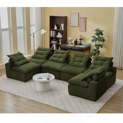Versatile Modular Sofa With Corduroy Upholstery And Multiple Pillows For Relaxation