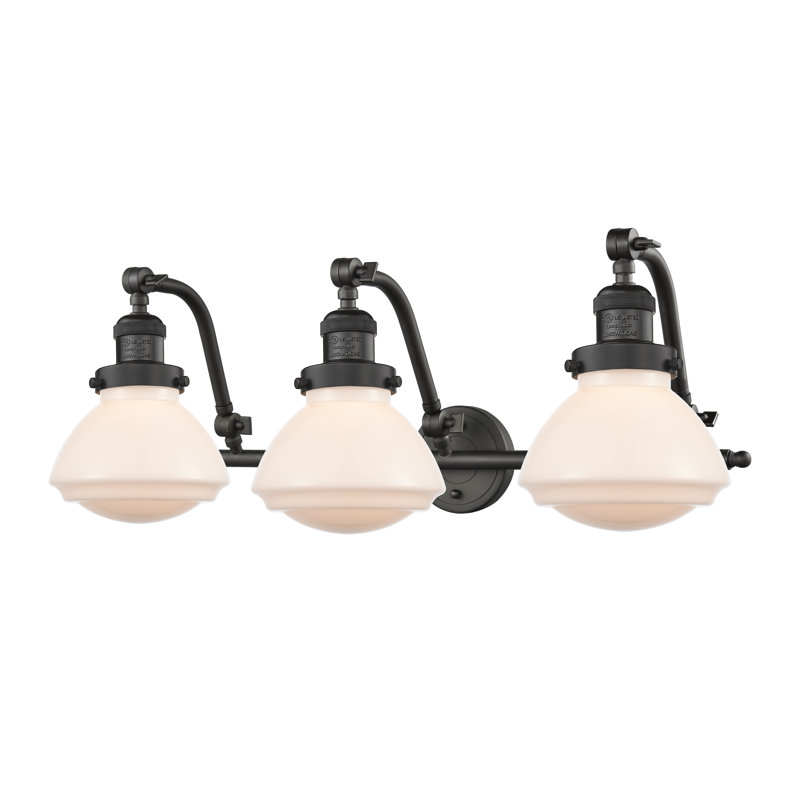Éclairage pour salle de bain 3 lumières avec abat-jour en verre l 26 po Chesterville, Bronze frotté à l'huile, Blanc mat