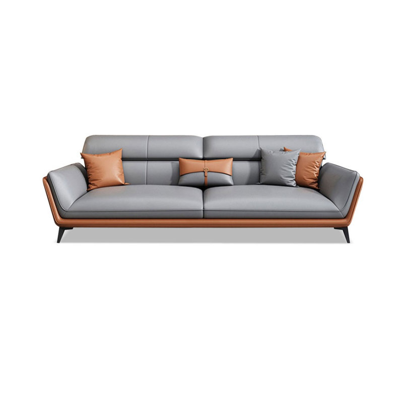 Causeuse-coussin standard en cuir véritable gris, H 33,46 po x l 70,87 po x P 35,43 po, Gris / Orange