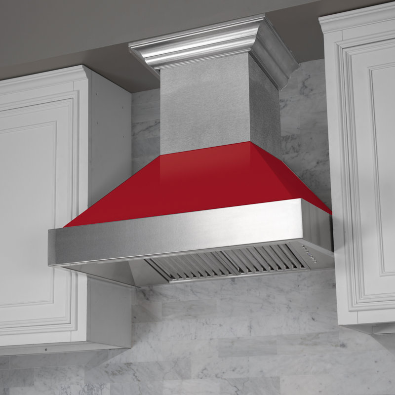 48" Fingerprint Resistant Stainless Steel Range Hood with Fingerprint Resistant Shell (8654SN-48), Red Gloss