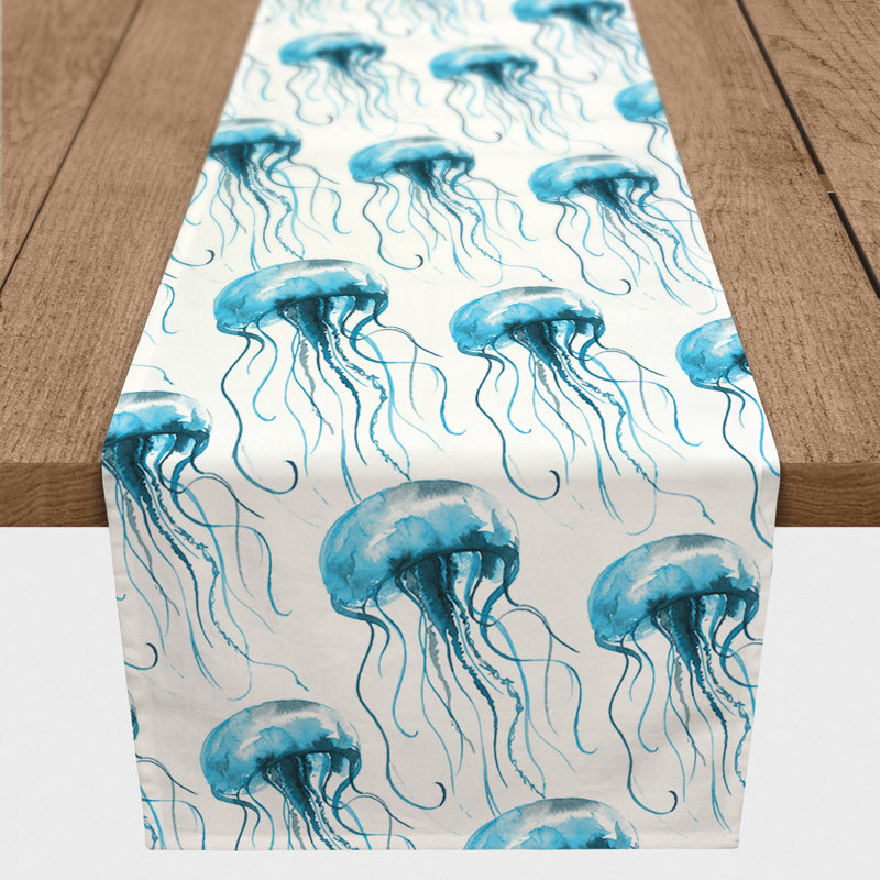 Chemin de table rectangulaire en polyester Aytana, 72 po x 16 po, Bleu clair