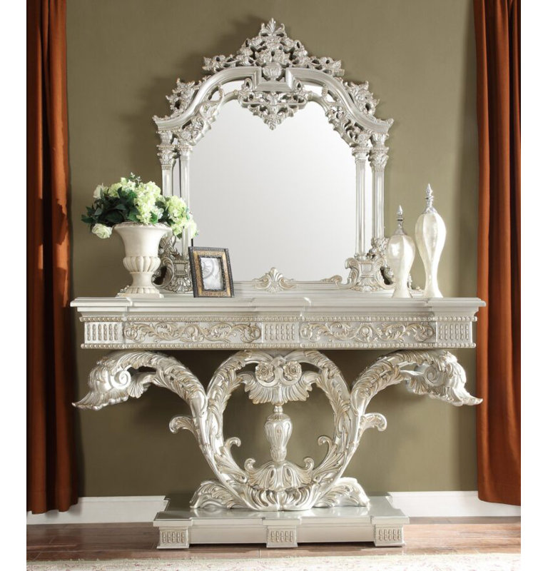 Console baroque ciselée à la main argent métallique et or