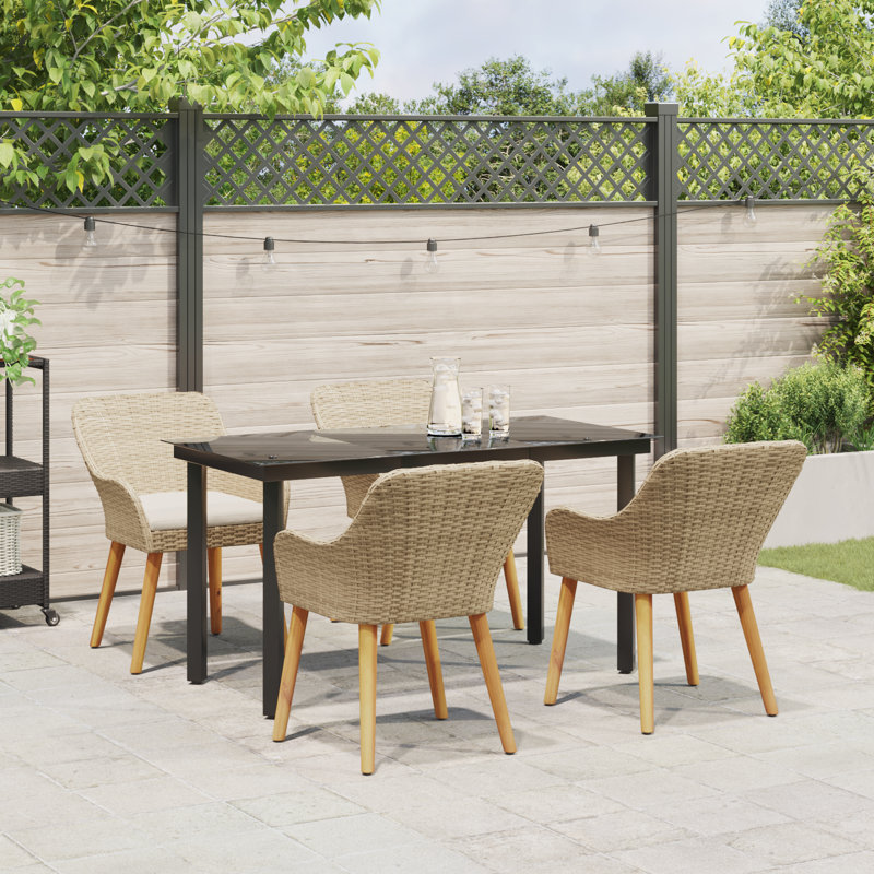 Ensemble de salle à manger de jardin avec coussin 5 pièces vidaXL, Beige / Crème, H 29,1 po x l 55,1 po x P 27,6 po, 4