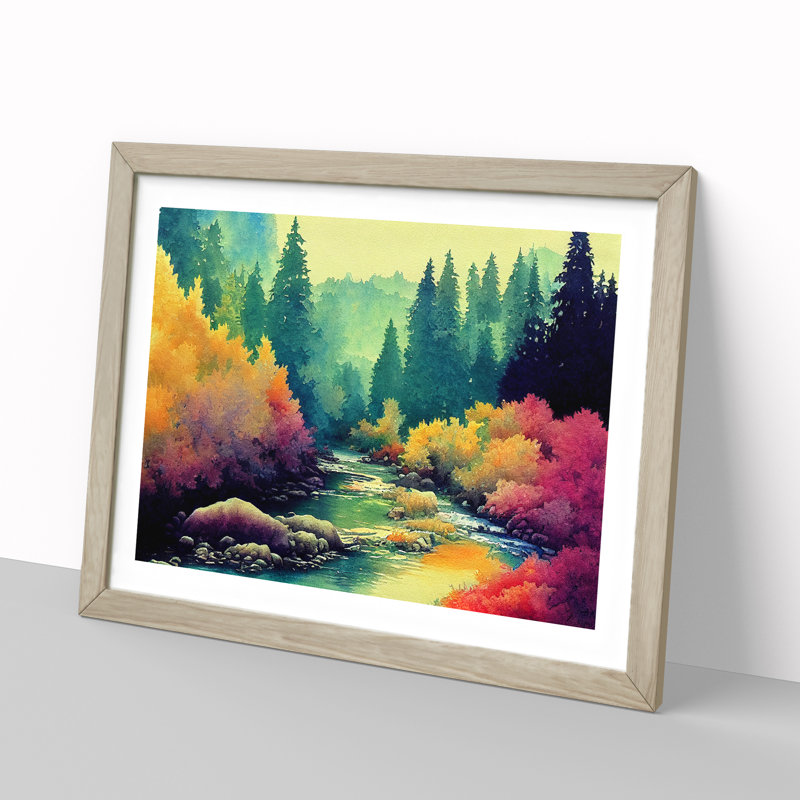 Colourful Forest Stream Vol.3 - Framed Print, Oak Framed, 25cm H x 34cm W x 2cm D