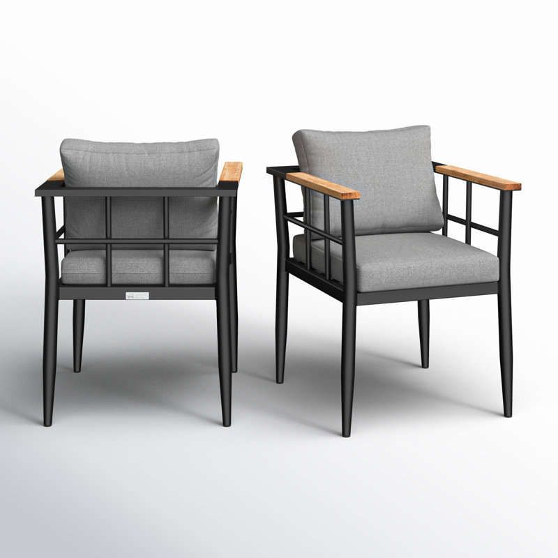 Chaises de patio d'extérieur en aluminium et teck avec coussins gris Florentine