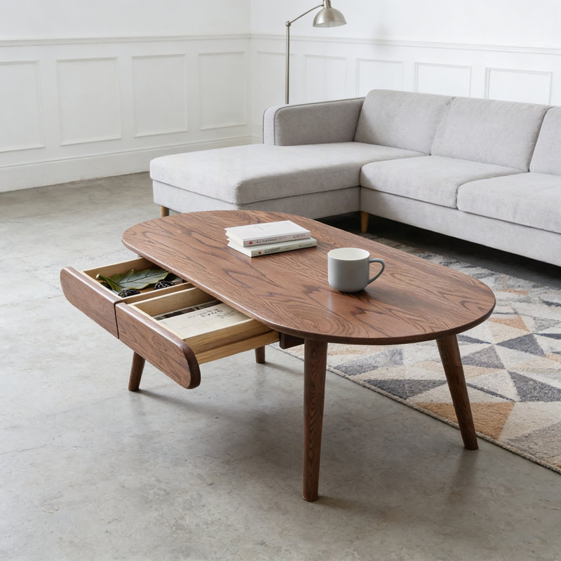 Table basse Capsule avec tiroirs, table basse basse 100% bois massif et bureau d'étude pour une efficacité optimale.
