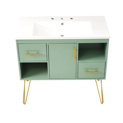 Meuble-lavabo moderne avec lavabo en résine, armoire de salle de bain simple autoportante