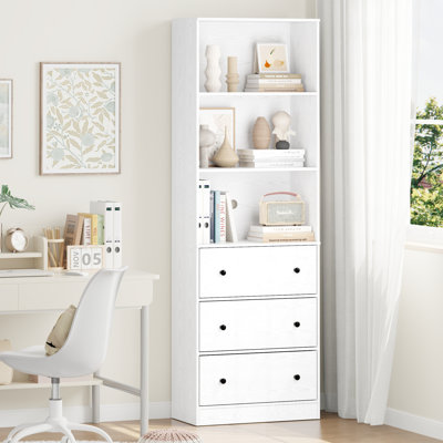 Bibliothèque standard H 70,9 po x l 23,6 po avec 2 tablettes ouvertes et 3 tiroirs