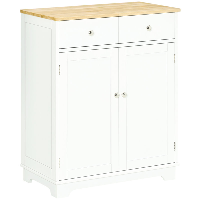 White Sideboard Buffet Cabinet - 2 Doors, Drawers Adjustable Shelf For Hallway, Living Room Large Storage Containers, Pots, Plates Cabinet, 2-Doors With And Kitchen, Entryway & Rubberwood