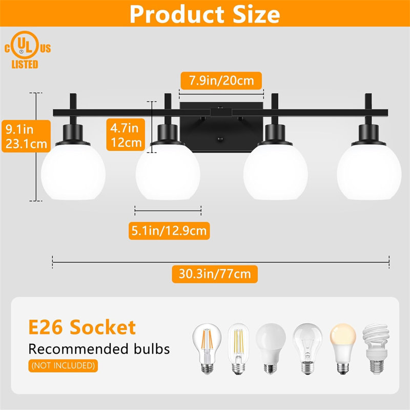 Dimmable Vanity Light, 4, Matte Black