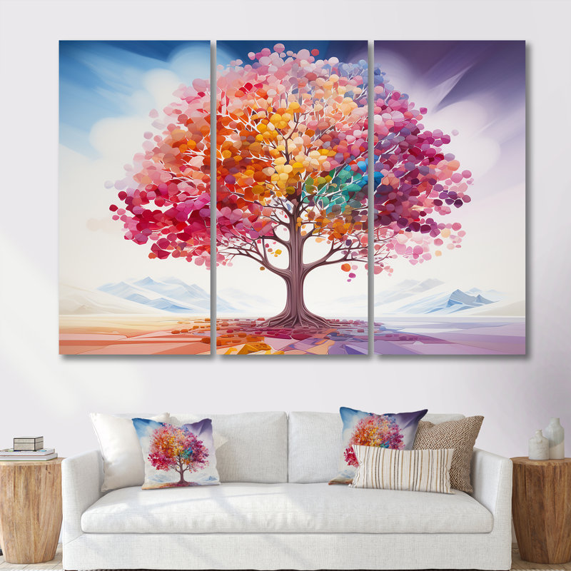 Rainbow Autumn Colors Tree - ensemble d'art mural arbre chêne, Toile tendue, H 60 po x l 84 po x P 1,5 po