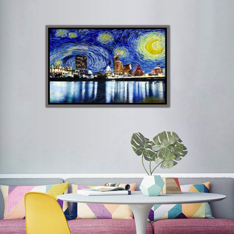Austin, Texas Starry Night Skyline - impression d'art graphique, H 40 po x l 60 po x 1,5 po