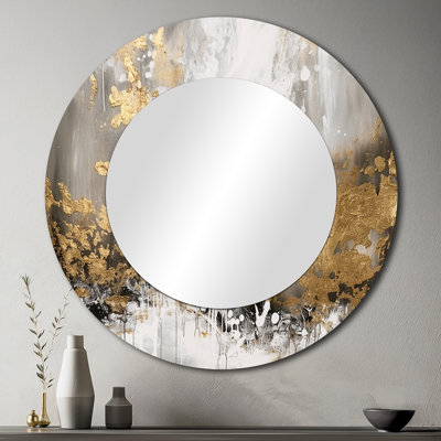 Or et blanc abstrait - miroir mural abstrait, miroir décoratif rond moderne, impression d'art en métal