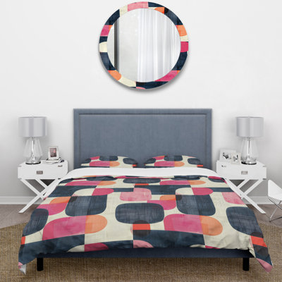 Ensemble de housse de couette rose et noir Midcentury Geometric Shapes II - Midcentury Colours