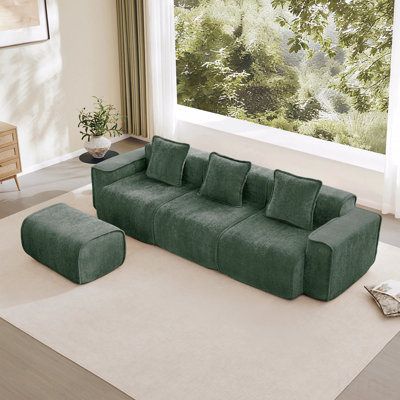 Canapé modulaire modulaire en L à 3 places avec passepoil à bordure française, aucun assemblage requis, canapé 3 places avec coussins décoratifs et 1 repose-pieds mobile