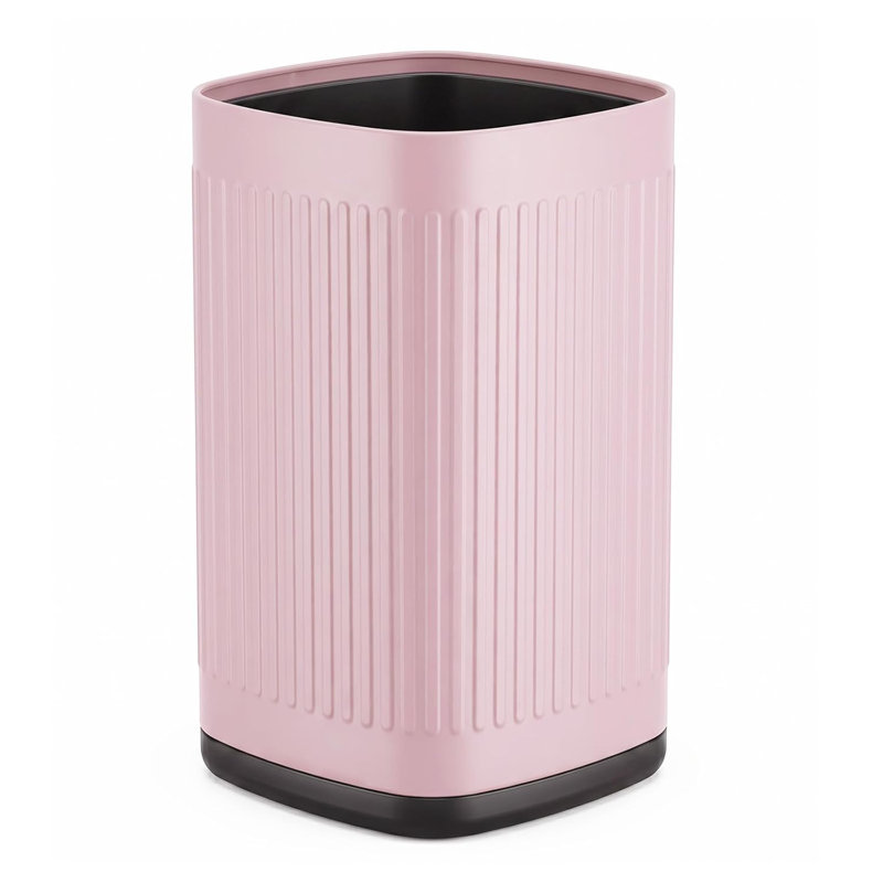 Metal Smal Bathroom Trash Can, 2.6 G/ 10 L, Waste Basket, Pink | Metal Casing, Waterproof, Sturdy and Drop-resistant, Open-Top, Non-Slip Base, for Bedroom, Living Room, Office, Bathroom