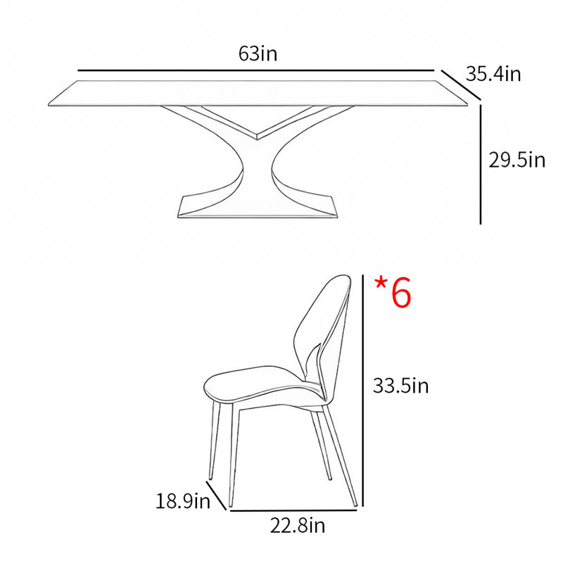 Italian style modern family dining table sets, White/Gray, 29.5"H x 63"L x 35.4"W