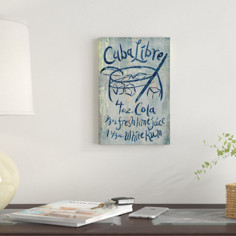 «Cuba Libre Blue», art textuel sur toile, H 60 po x l 40po x P 1,5 po, Pas de tapis, Toile tendue