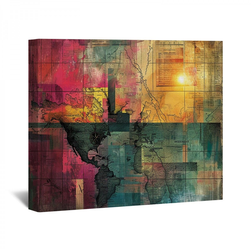 "Carte" sur toile, H 20 po x l 30 po x P 3 po