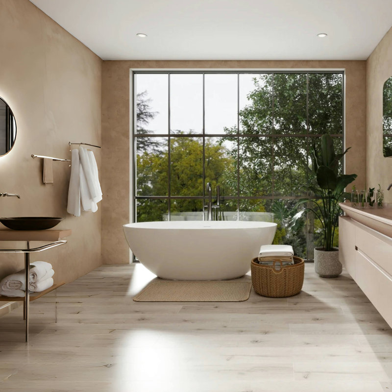 65" Freestanding Stone Resin Bathtub, Glossy White, Spa - Like Experience, Easy Maintenance And Hygiene Solid Surface Soaking Large Capacity Soaking, Comfortable Back Resting Design