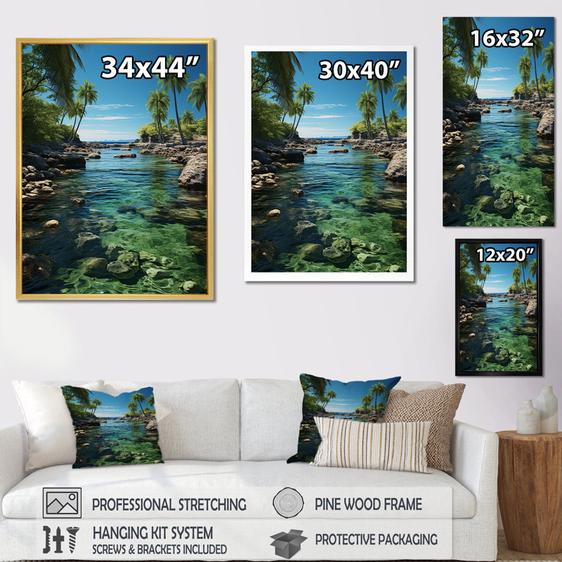 Cuba, paradis vert sur toile, Cadre doré simple, H 44 po x l 34 po x P 1,5 po