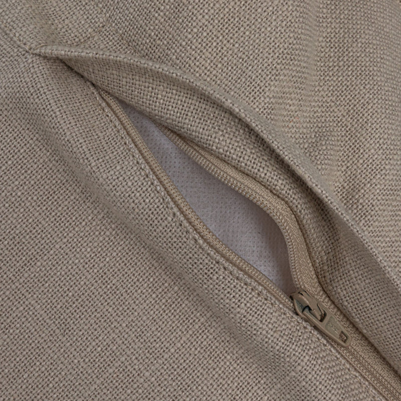 Tan and Brown Linen Striped Square Pillow with Fringe