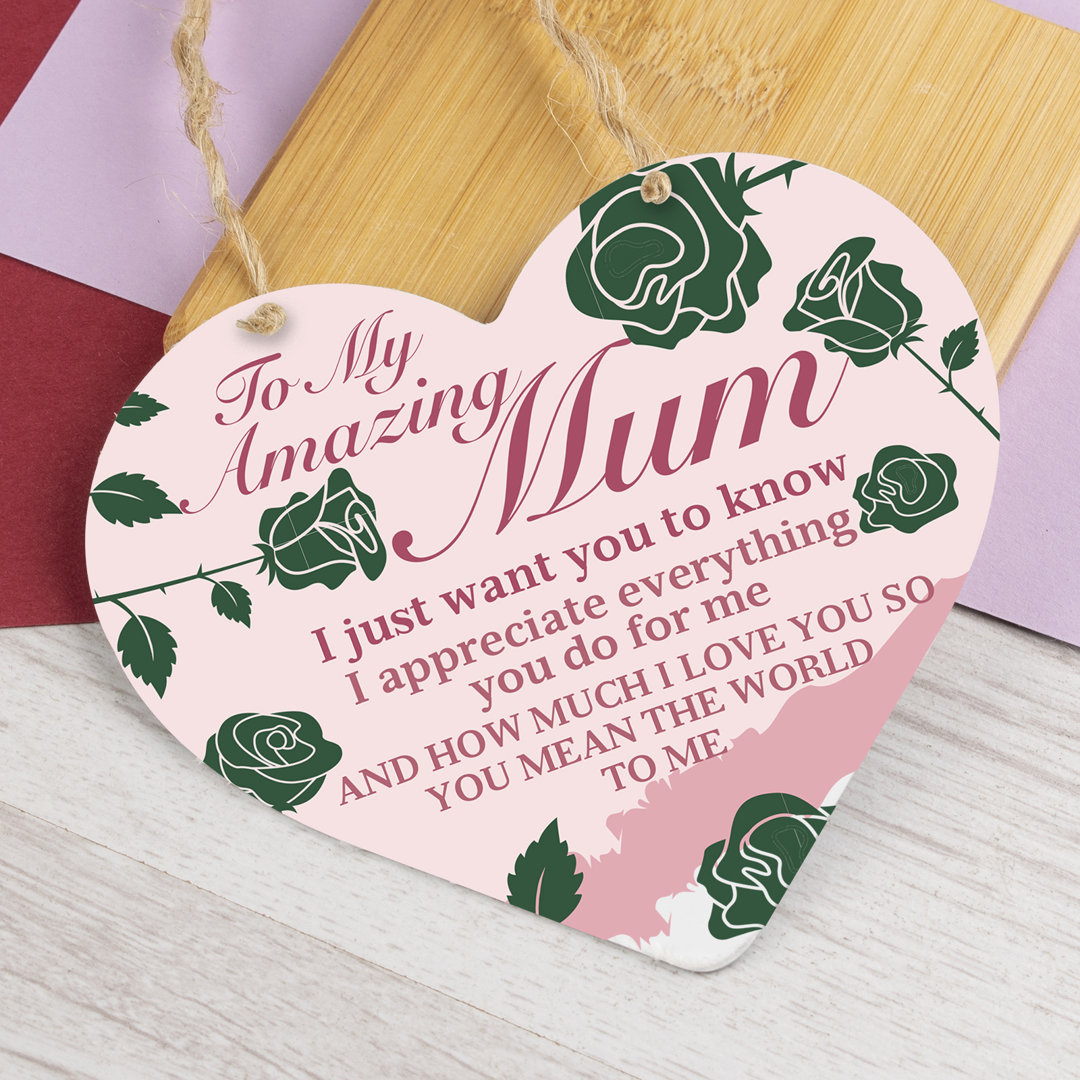WOODEN HEART PLAQUE AMAZING MUM