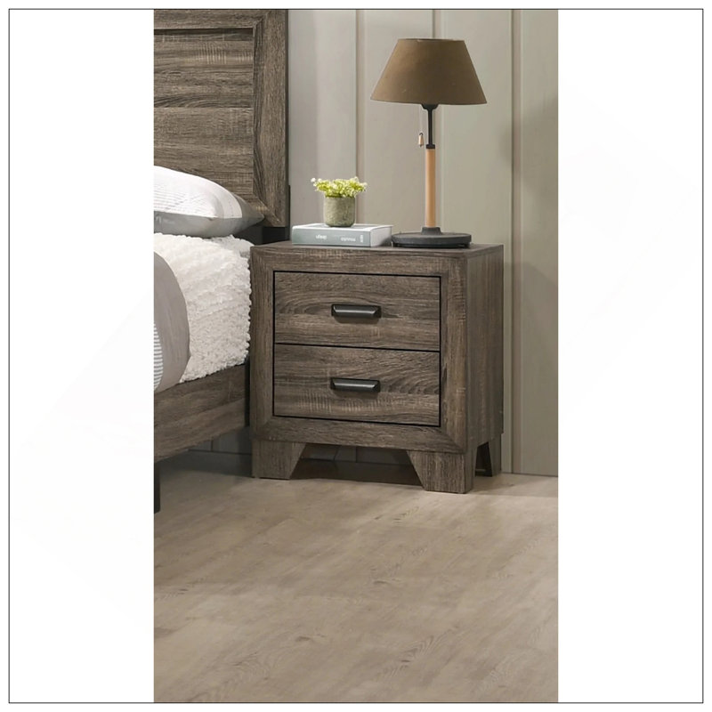 Transitional 2-Drawer Nightstand With Metal Hardware, Rustic Gray Finish, Perfect For Modern And Rustic Bedrooms