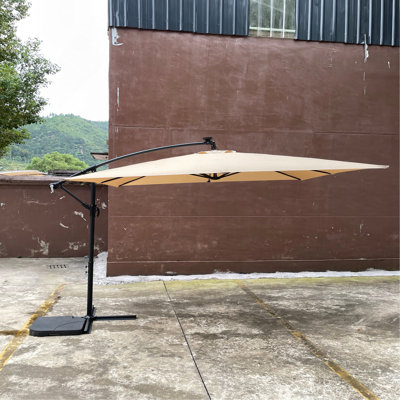 Parasol carré carré de 8X2,5M avec parasol solaire 8 lumières à DEL avec manivelle et base transversale pour terrasse de jardin
