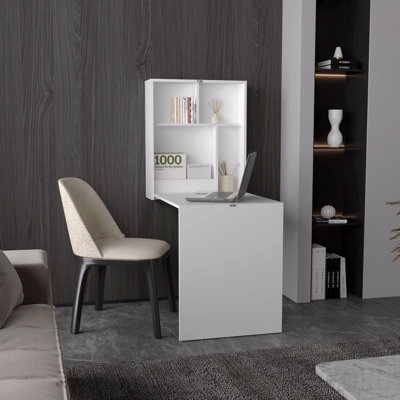 33" Wide X 23" Deep Folding Table With Four Shelves, Floating Table, Retractable Table, Floating Desk, Ironing Table White